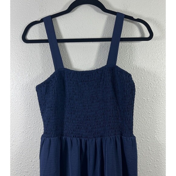 Wide Leg Jumpsuit Overall Strap Solid Blue Pant Jumper Size Large - Picture 3 of 14